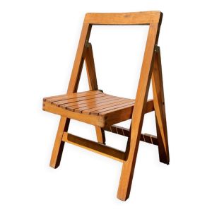 Ancienne chaise pliante en bois verni pour enfant