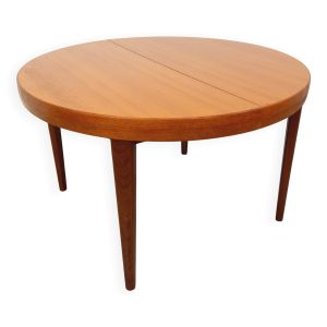 Grande table ronde scandinave vintage des années 50 60 en teck avec rallonges