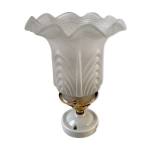 Applique tulipe en verre support porcelaine années 50