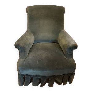 Fauteuil crapaud, Napoleon III, habille de velours vert sapin, ancien