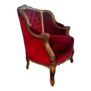 Large bergère capitonnée de style Louis XV