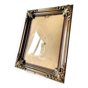 Cadre en métal vintage cooper & doré 27,5 cm x 21,5 cm verre convexe
