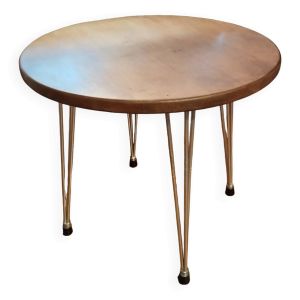 Table ronde d'appoint desserte pied Eiffel plateau chêne