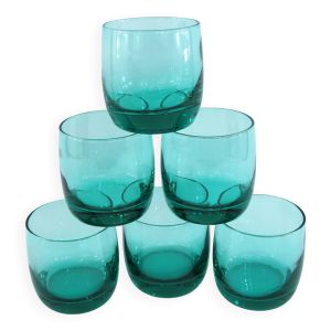 6 verres à eau en verre turquoise - Luminarc France - vintage années 80