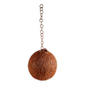 Suspension boule orange ficelle et rotin 1970