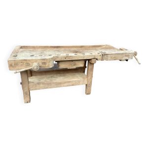Table industrielle établi menuisier en bois naturel brut vintage bohême