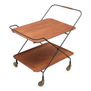 Desserte trolley scandinave à roulettes en métal et bois