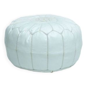 Pouf en cuir marocain, pouf ottoman marocain, pouf marocain blanc, vintage