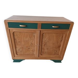 Buffet en loupe d'orme relooké vert et bois