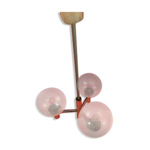 Lustre vintage boule en verre Biot métal chromé ''etag