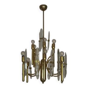 Sciolari paire lustre verre et laiton