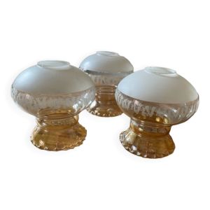 3 globes de lustre abats jours en verre, anciens, vintage