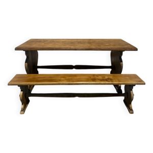 Ensemble table de monastère + banc en châtaignier massif