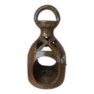 Ancienne lanterne Baudat la Borne bougeoir en grès pyrité, lanterne décorative  à accrocher