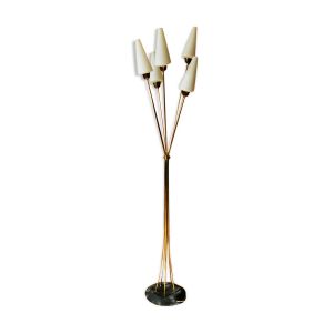 Lampadaire vintage 5 branches avec verre tulipe