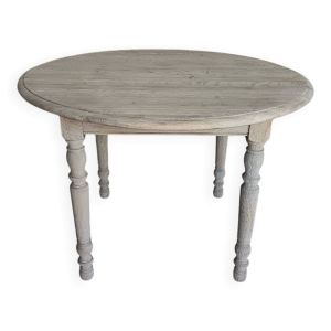 Table ronde en chêne massif rénovée avec rallonges