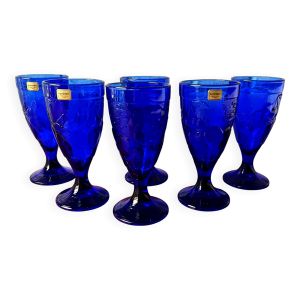 6 coupes à glace vintage Luminarc France bleu cobalt modèle ''gourmande