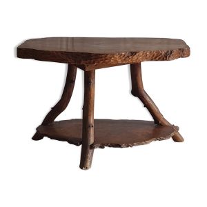 Table basse en bois massif d’orme double plateaux