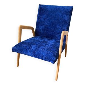 Fauteuil scandinave velours bleu