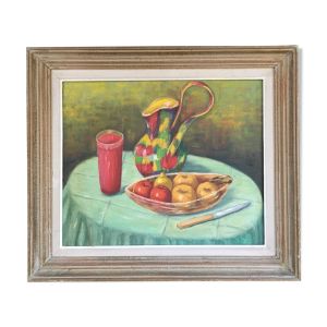 Tableau nature morte pichet et fruits