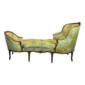Duchesse en bateau, chaise Longue style Louis XV en soie jaune, XVIIIème siècle