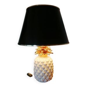 Lampe ananas vintage céramique blanche et doré