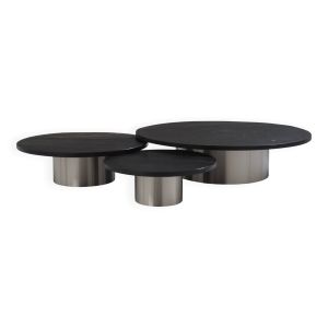 Set de trois grandes tables basses gigognes ardoise acier brossé 1970