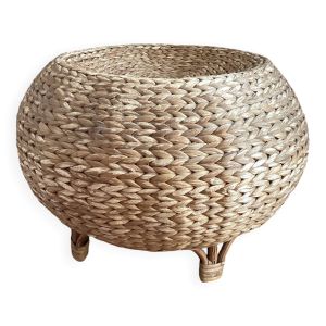 Pouf, tabouret bas en osier tressé