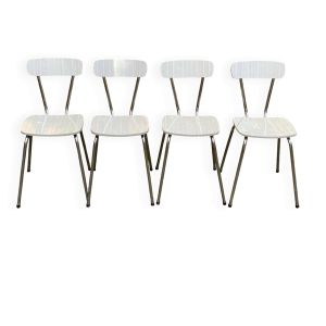4 chaises de cuisine en formica beige et acier années 70