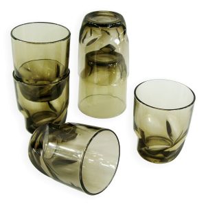 6 gobelets en verre torsadé fumé - Luminarc Arcoroc France - vintage 70