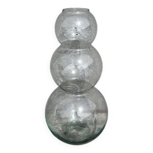 Vase 70´s- 3 boules superposées verre transparent H 50 cm