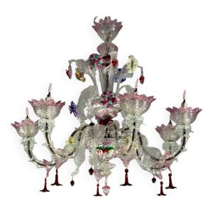 Lustre vénitien en verre de Murano multicolore, 6 bras de lumière vers 1920
