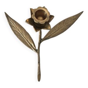 Bougeoir ancien feuille laiton doré