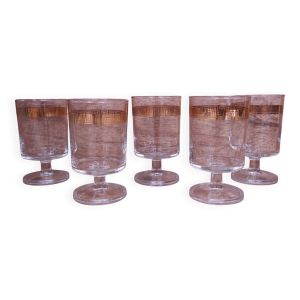 5 verres à eau à pied transparent liseré doré Luminarc