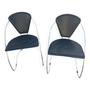 Lot de 2 chaises/fauteuils vintage Arrben – cuir et métal – années 80 – Bon