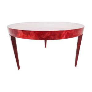 Table à manger italienne laquée rouge peau de chèvre parchemin par Aldo Tura années 1960