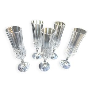 5 flûtes à champagne Cristal d'Arques modèle Lonchamp Vintage