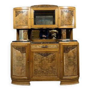 Buffet 2 corps Art déco en noyer et ronce vers 1940