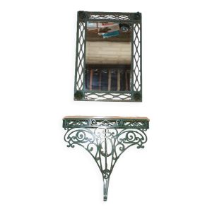 Console et miroir en fer forgé de style Art Nouveau - Art Déco