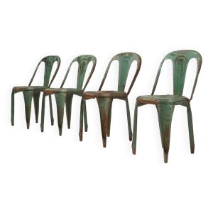 Lot de 4 chaises vertes vintage modèle A de Tolix, France, années 1950