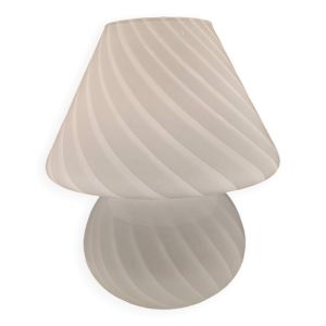 Lampe de chevet vintage en verre de Murano en forme de champignon tourbillonnant blanc   verre artisanal des années 1970   Lampe de chevet blanche   Lampe rétro MCM   Déco nordique
