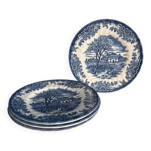 Service de 4 assiettes à dessert vintage porcelaine anglaise bleu décor cha