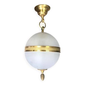 Suspension vintage , suspension boule verre givré, lampe de plafond, lustre