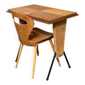 Bureau vintage et sa chaise Baumann fourmi, vintage, années 60