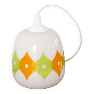 Suspension globe en opaline, à motifs psyché, blanc, vert et orange, 1970