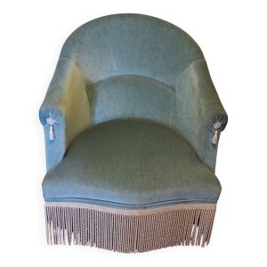 Fauteuil crapaud en velours bleu