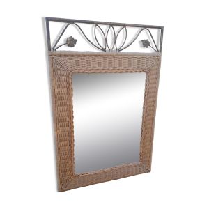 Miroir en rotin et fer forgé vintage