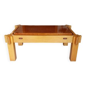 Table basse en orme massif années 1960