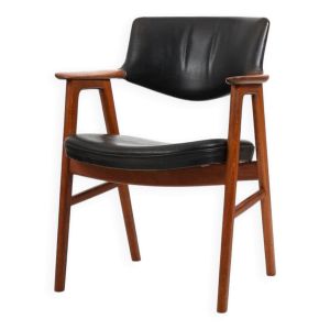 Fauteuil en teck et cuir Erik Kirkegaard modèle 43