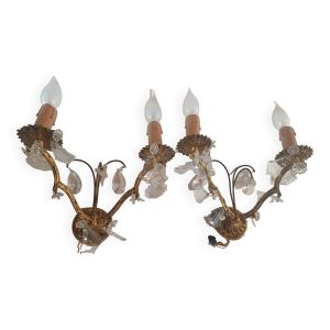Paire d'applique doré avec pampilles en verre vintage
